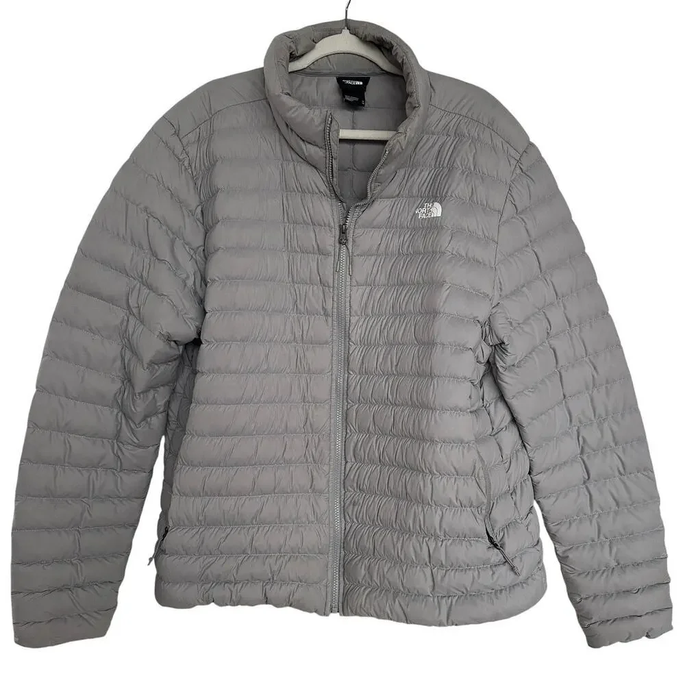 The North Face Mens Matte Gray Stretch Down Insulated Puffer Jacket,Size XXL,EUC